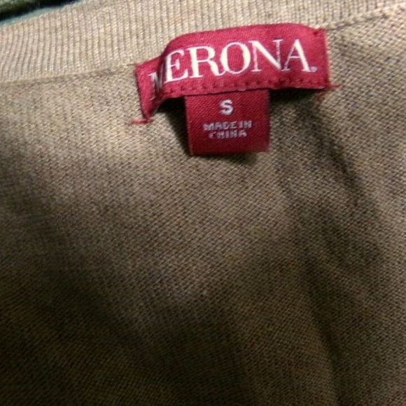 MERONA Cardigan sweater S Warm Brown Pleated V-neck ruffles Tight-knit Long slv - Picture 9 of 9